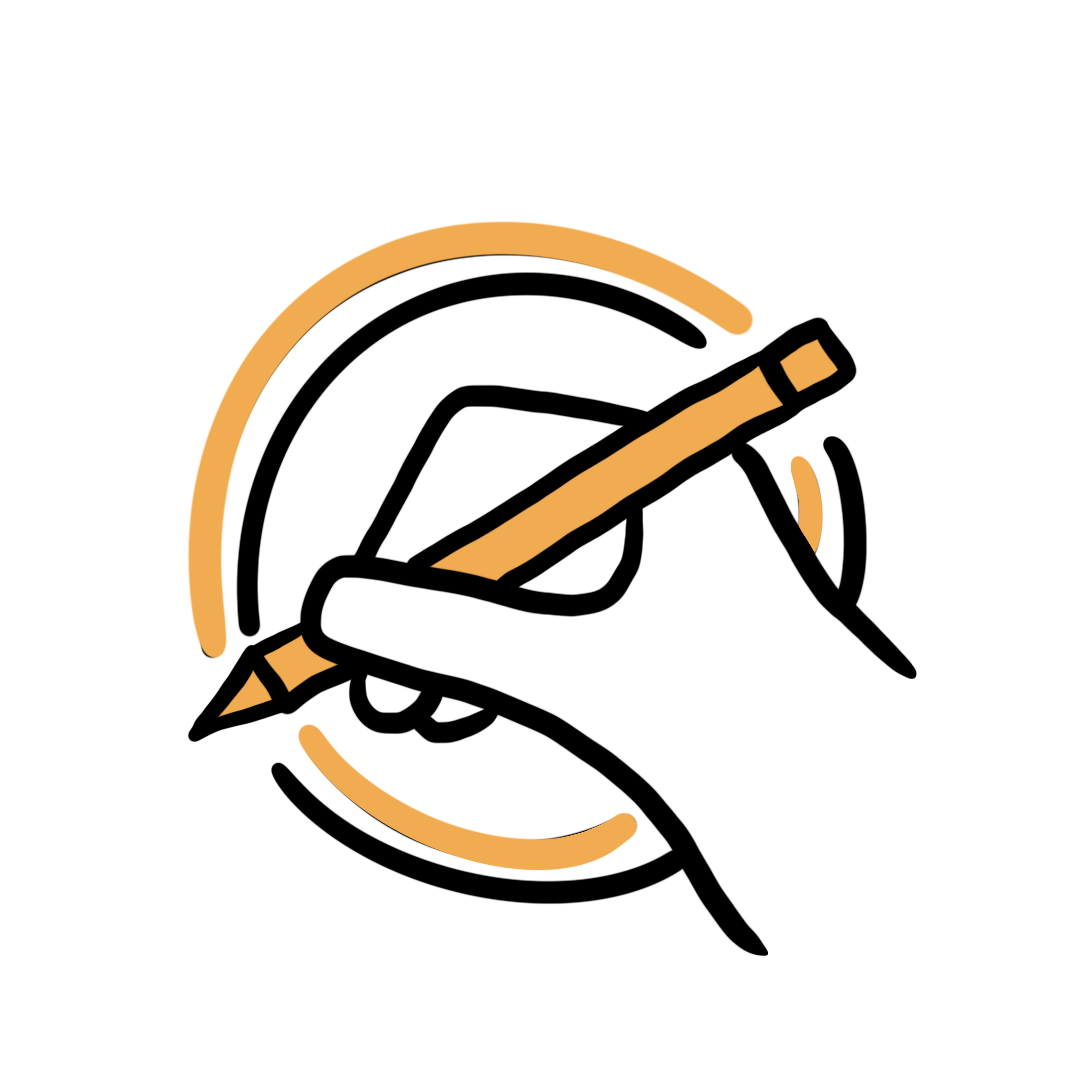 Gezeichnetes Icon zeigt eine Hand, die einen Stift hält